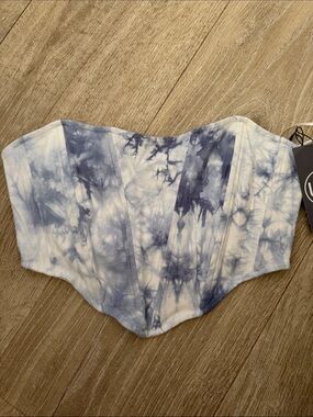 Cotton Candy LA Boned Strapless Corset Tube Cloud Print Blue White Small